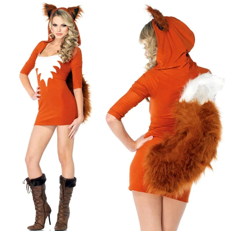 Deluxe Plush Monster Animal Costume for Adult Leopard Fox Cat Girl Cosplay Costume Halloween Costumes Women Fancy Party Dress Up